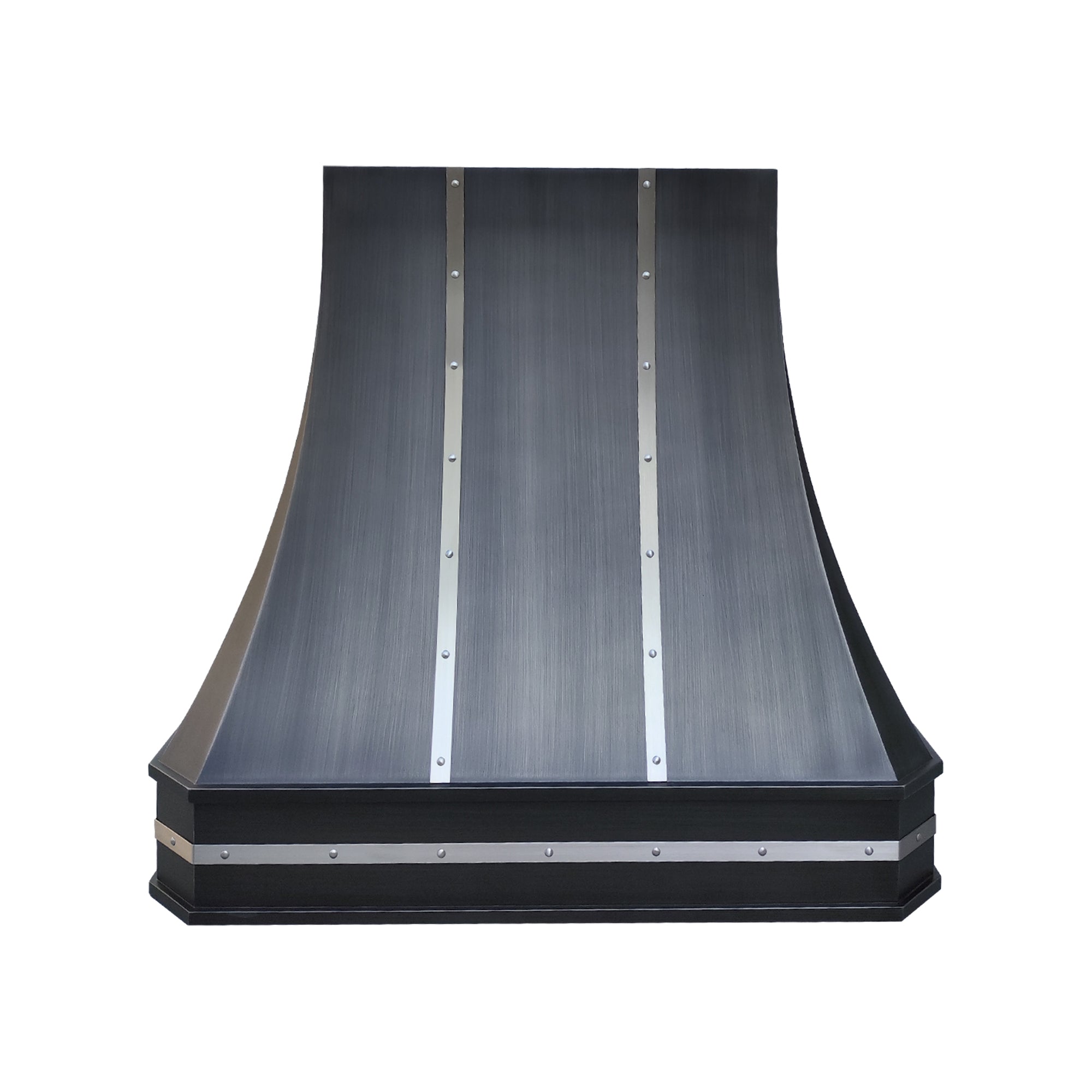 black curved stainless steel range hood
