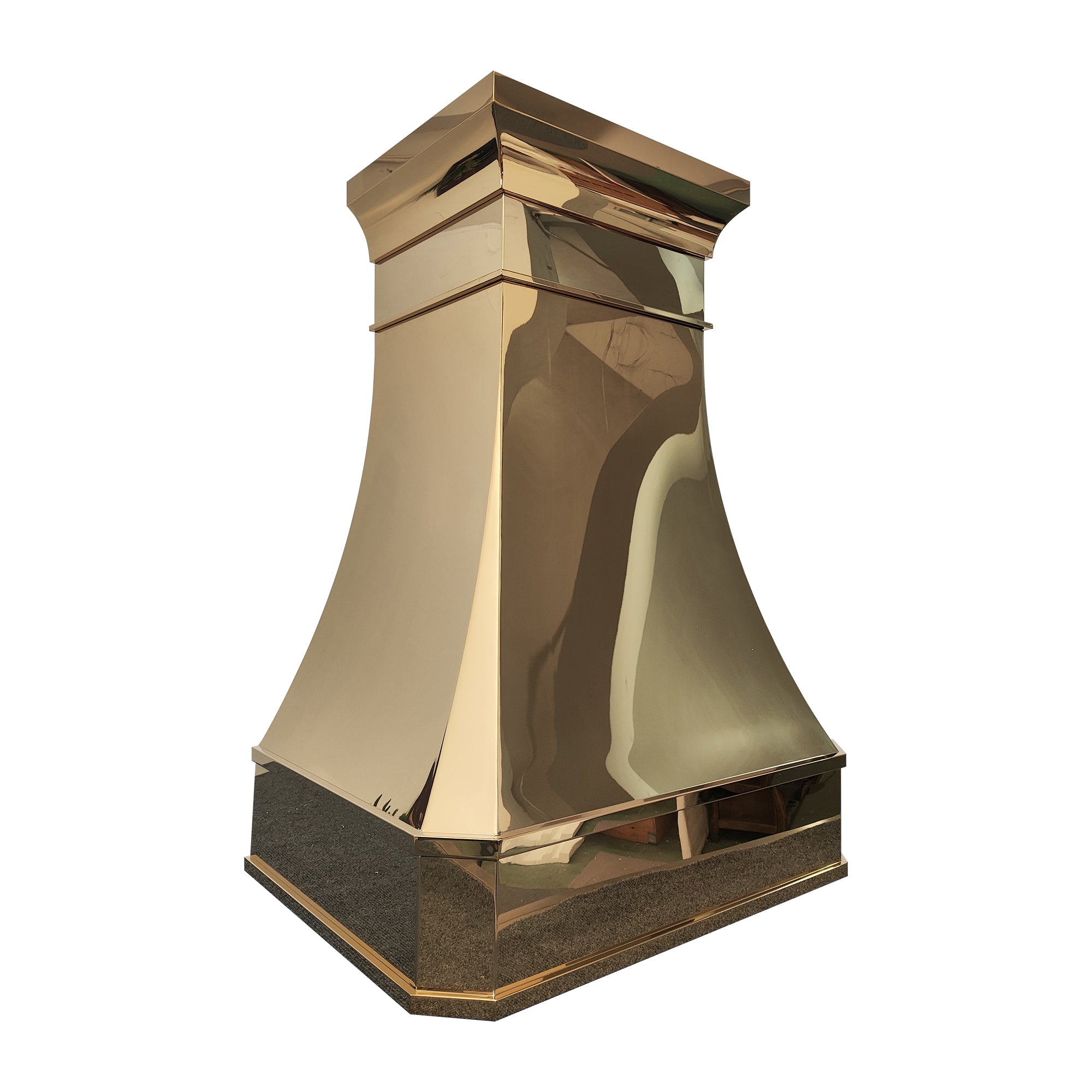 refine curve brass kitchen hood with mirror-like finish