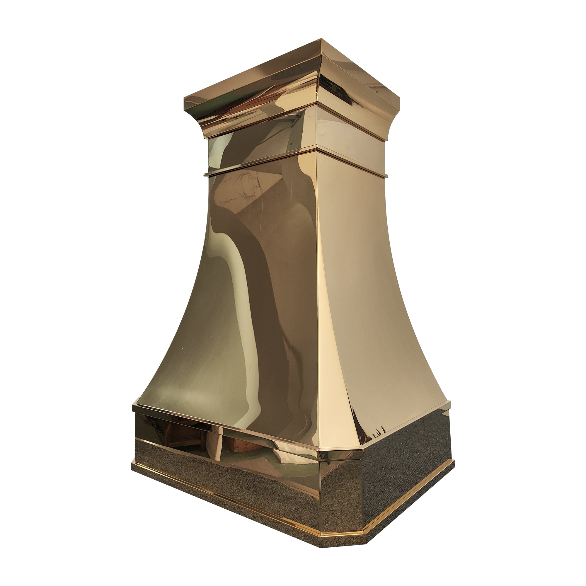 refine curve brass kitchen hood with mirror like finish