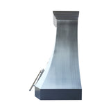 minimalist curved zinc range hood with crown molding and handle