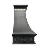 refine curved black stainless steel kitchen hood side view