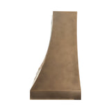 antique non direction brass range hood with curved design