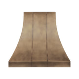 Classic curved custom antique brass range hood with handcrafted design