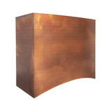 fire patina box shaped solid copper range hood with mini brick embossed texture, curved bottom custom copper vent hood