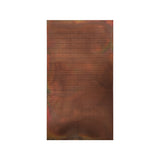 fire patina box shaped solid copper range hood with mini brick embossed texture, curved bottom custom copper vent hood side view