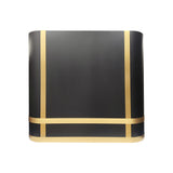 rounded box shaped matte black stainless steel wall chimney range hood with symmetrical polished gold trim bands for luxury contemporary kitchen design