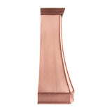 Prime close-up view of classic copper range hood with handcrafted seams and warm copper finish