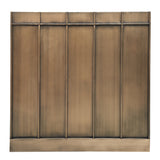 artistic brass range hood with geometric panel design for modern farmhouse kitchen