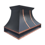prime custom dark copper kitchen range hoods with natural copper straps and decorative rivets for farmhouse