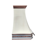 prime custom brushed stainless steel range hoods with decorative copper straps and pot rail-4