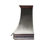 prime custom brushed stainless steel range hoods with decorative copper straps and pot rail-5