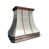 prime custom brushed stainless steel range hoods with decorative copper straps and pot rail-2