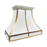 white stainless vent range hood with brass accents for both elegance and practicality 