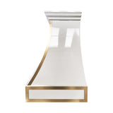 white painted stainless steel range hood with brass trims,featuring long-lasting performance and easy maintenance
