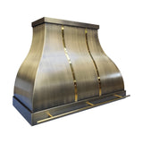 exquisite brass kitchen range hood constructed with antique brushed finish and polished straps