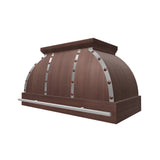 medium copper range hood with brushed finish and hand hammered copper rivets
