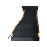 luxury modern kitchen vent hood with polished brass frame arched silhouette statement appliance side view
