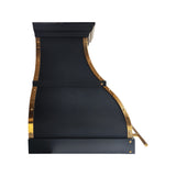 luxury modern kitchen vent hood with polished brass frame arched silhouette statement appliance side view