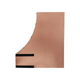 geometric symmetric brushed copper custom range hood with matte black frame and evenly spaced rivets for industrial modern farmhouse kitchen side view