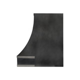 Modern custom zinc kitchen range hood featuring a geometric design and handcrafted metal construction side view