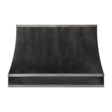 Modern custom zinc range hood featuring a geometric design and handcrafted metal construction front view