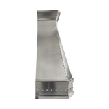 brushed stainless steel range hood with decorative molding and polished rivets side view