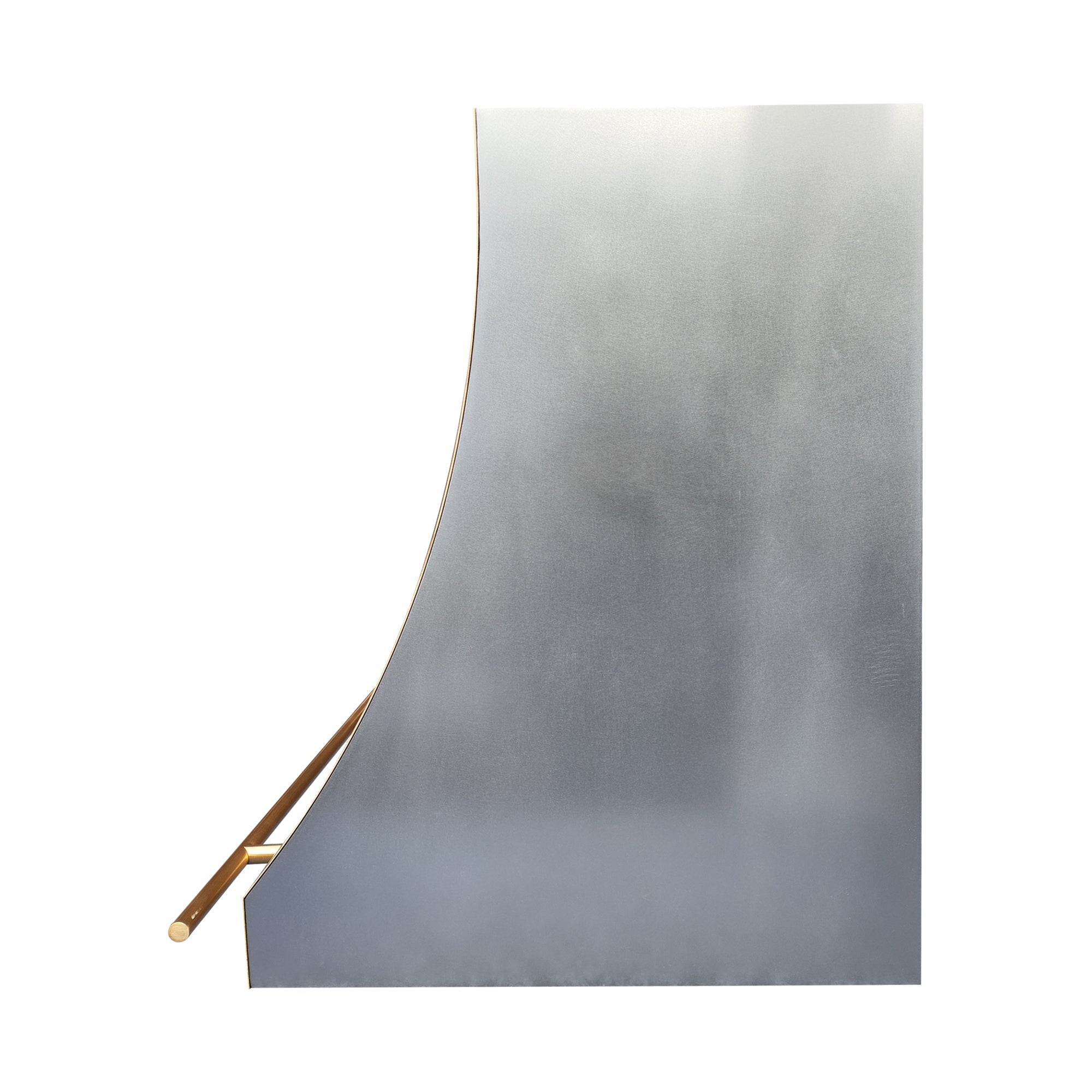 sleek slope shaped zinc wall chimney range hood with brass side and bottom trim plus front hanging rail for modern kitchen design side view