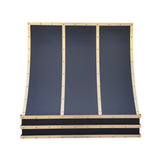 stainless steel vent hood with brass straps and rivets