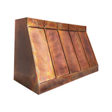 geometric copper kitchen hood with hand hammered texture