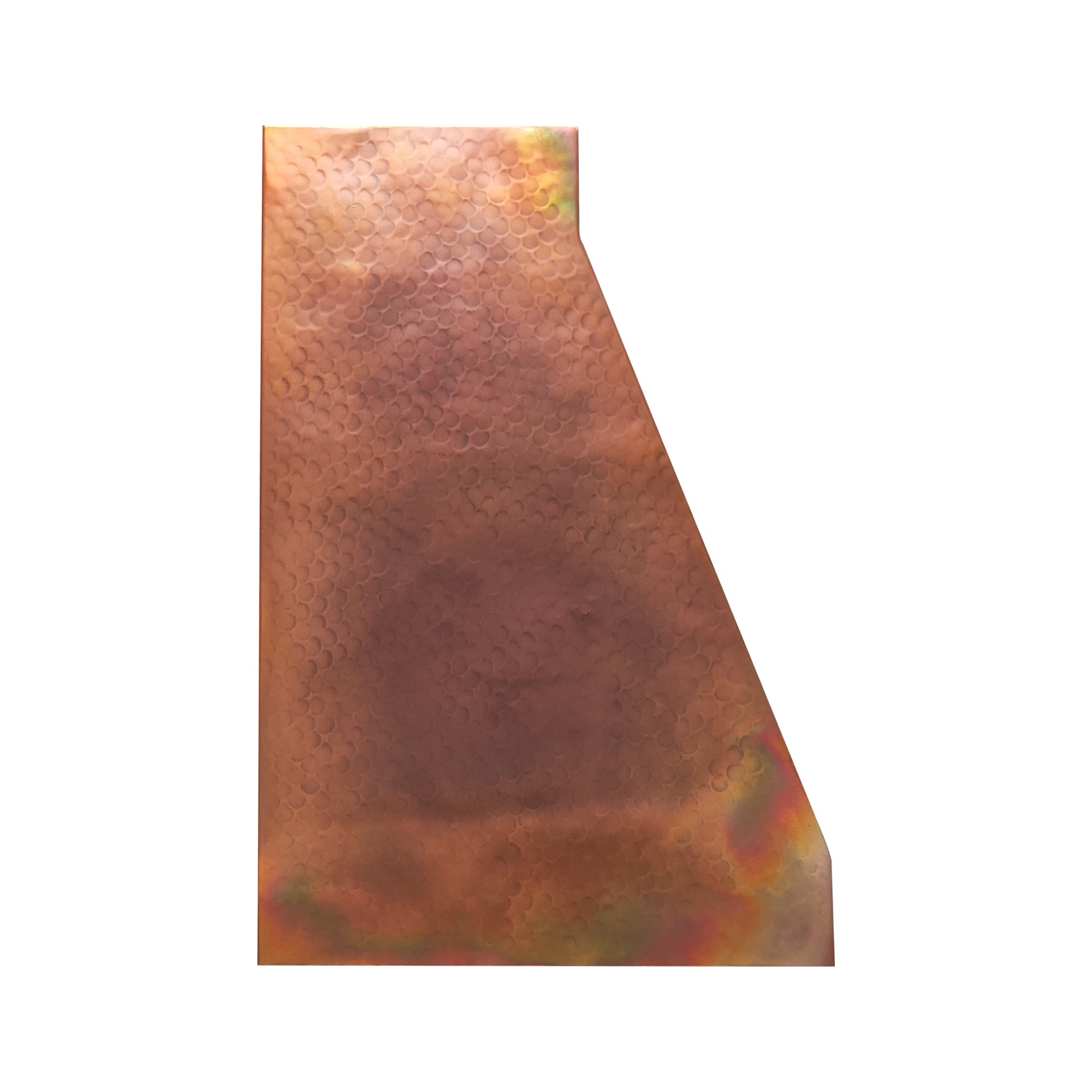 prime geometric range hood with fire patina side view