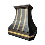 Prime custom hammered dark copper range hood with brass accents suitable in farmhouse