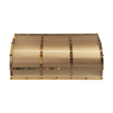 barrel shaped brass stove range hood with brass straps and rivets for luxury kitchen 