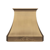 refine curved brass range hood with brushed brass and stylish apron pattern front view