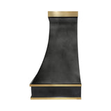 antique blacken zinc range hood with brass accents side view