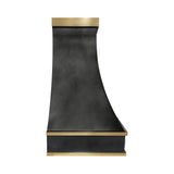 antique blacken zinc range hood with brass accents side view