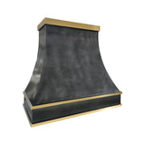 antique blacken classic zinc range hood with brass accents for farmhouse kitchens