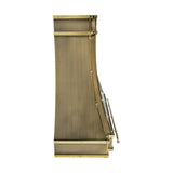 custom curved brass range hood with premium finish and handcrafted details for luxury kitchen side view