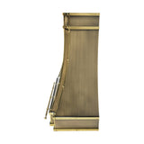 custom curved brass range hood with premium finish and handcrafted details for luxury kitchen side view