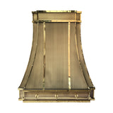 custom curved brass range hood with premium finish and handcrafted details for luxury kitchen front view