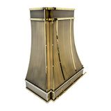 custom curved brass range hood with premium finish and handcrafted details for luxury kitchen slope view
