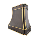 Prime handcrafted copper kitchen range hood featuring curved canopy and modern farmhouse style slope view