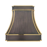Prime custom modern farmhouse copper range hood with brass accents and handcrafted design front view