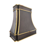 Prime handcrafted copper kitchen hood featuring curved canopy and modern farmhouse style slope view