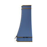 prime custom blue painted modern stainless steel kitchen range hood with polished brass trim side view
