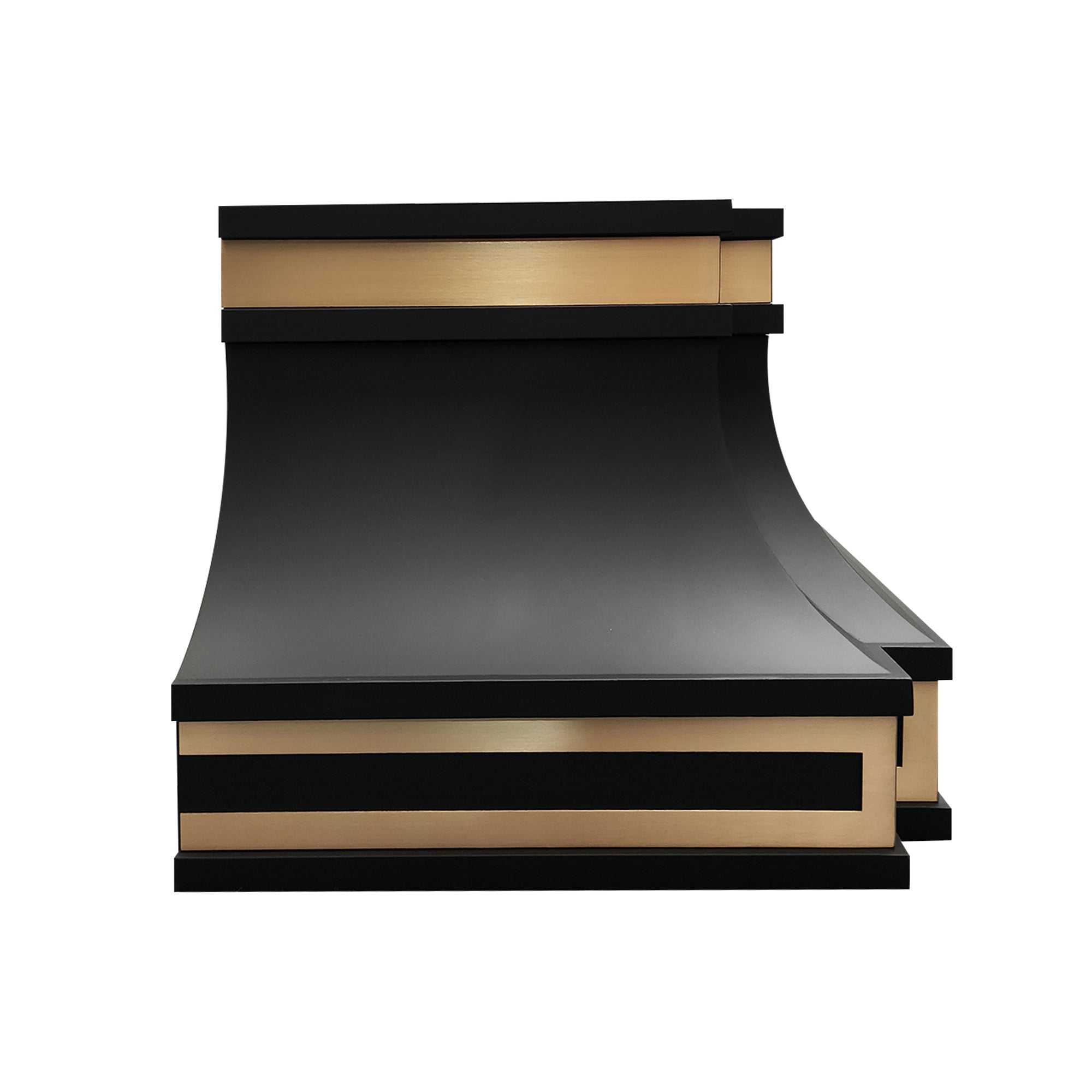 modern structured stainless steel vent hood with matte black finish side view