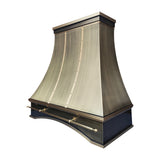 brush-texture brass range hood with pot rail