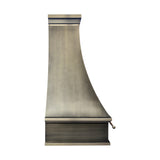 refine curved brass range hood with pot rail side view