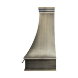 brushed brass range hood with pot rail side view
