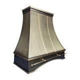 brushed brass range hood with straps and arch
