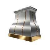 prime custom stainless steel range hood with brass accents